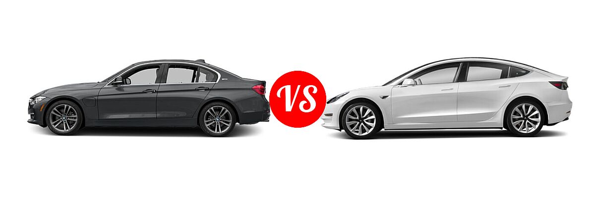 2017 BMW 3 Series Sedan Hybrid 330e iPerformance vs. 2017 Tesla Model 3 Sedan Long Range / Standard - Side Comparison