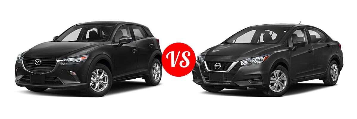 2020 Mazda CX-3 Sedan Sport vs. 2020 Nissan Versa Sedan S / SR / SV - Front Left Comparison