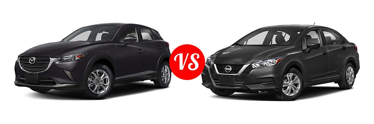 2020 Mazda CX-3 Sedan Sport vs. 2020 Nissan Versa Sedan S / SR / SV - Front Left Comparison