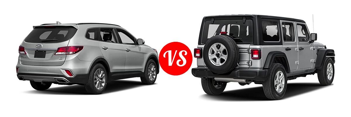 2018 Hyundai Santa Fe SUV SE vs. 2018 Jeep Wrangler Unlimited SUV Rubicon / Sahara / Sport - Rear Right Comparison