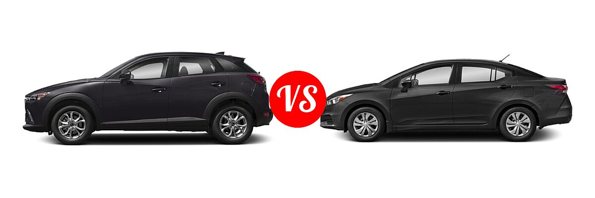 2020 Mazda CX-3 Sedan Sport vs. 2020 Nissan Versa Sedan S / SR / SV - Side Comparison