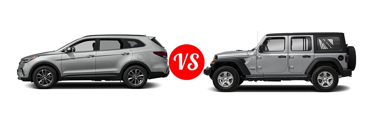 2018 Hyundai Santa Fe SUV SE vs. 2018 Jeep Wrangler Unlimited SUV Rubicon / Sahara / Sport - Side Comparison