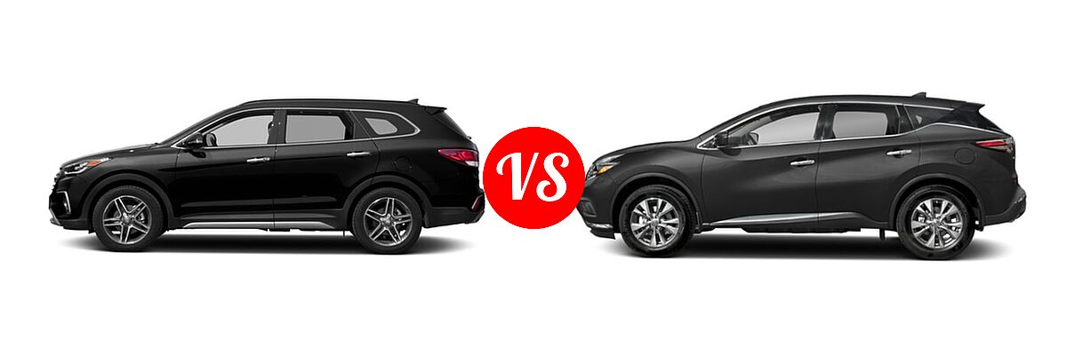 2018 Hyundai Santa Fe SUV SE Ultimate vs. 2018 Nissan Murano SUV Platinum / S / SL / SV - Side Comparison