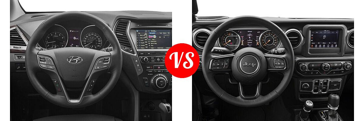 2018 Hyundai Santa Fe SUV Limited Ultimate vs. 2018 Jeep Wrangler Unlimited SUV Rubicon / Sahara / Sport - Dashboard Comparison