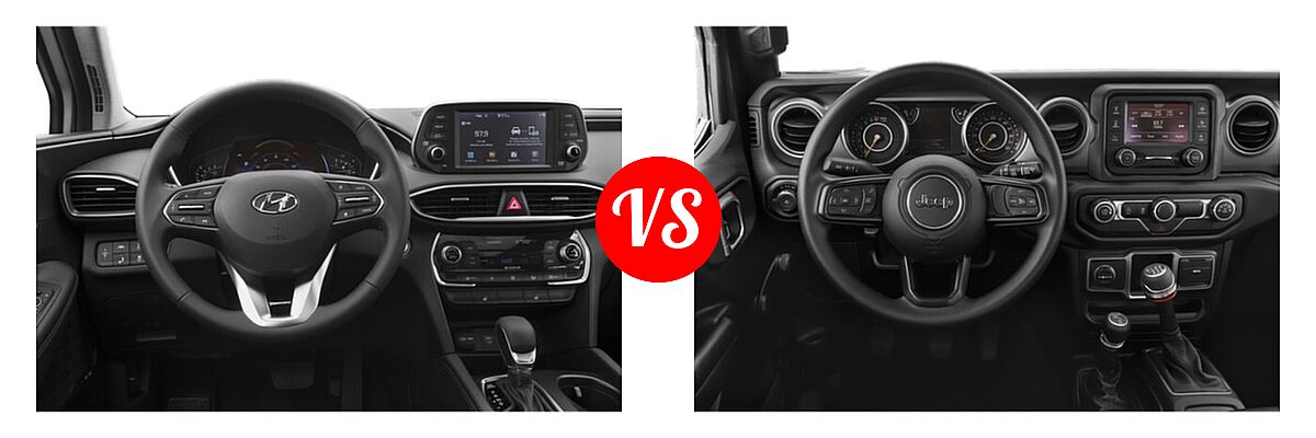 2019 Hyundai Santa Fe SUV SE / SEL / SEL Plus vs. 2019 Jeep Wrangler SUV Rubicon / Sport / Sport S - Dashboard Comparison