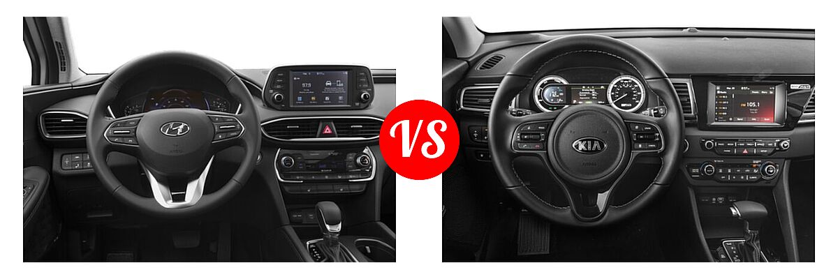 2019 Hyundai Santa Fe SUV SE / SEL / SEL Plus vs. 2019 Kia Niro Plug-In Hybrid SUV PHEV EX / LX - Dashboard Comparison