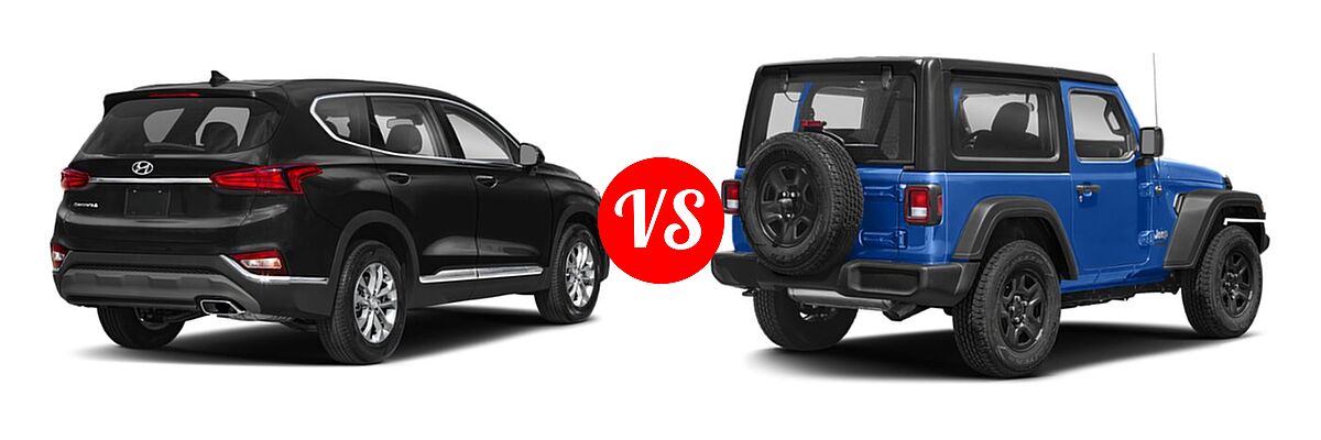2019 Hyundai Santa Fe SUV SE / SEL / SEL Plus vs. 2019 Jeep Wrangler SUV Rubicon / Sport / Sport S - Rear Right Comparison