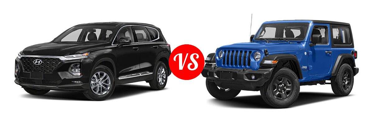 2019 Hyundai Santa Fe SUV SE / SEL / SEL Plus vs. 2019 Jeep Wrangler SUV Rubicon / Sport / Sport S - Front Left Comparison