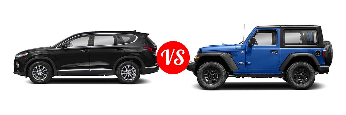 2019 Hyundai Santa Fe SUV SE / SEL / SEL Plus vs. 2019 Jeep Wrangler SUV Rubicon / Sport / Sport S - Side Comparison