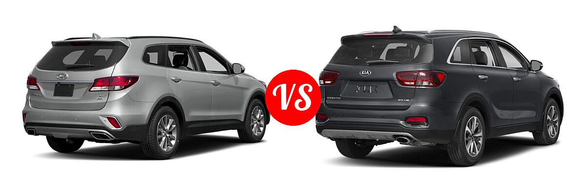 2019 Hyundai Santa Fe XL SUV Limited Ultimate vs. 2019 Kia Sorento SUV EX V6 / L / LX / LX V6 / SX Limited V6 / SX V6 - Rear Right Comparison