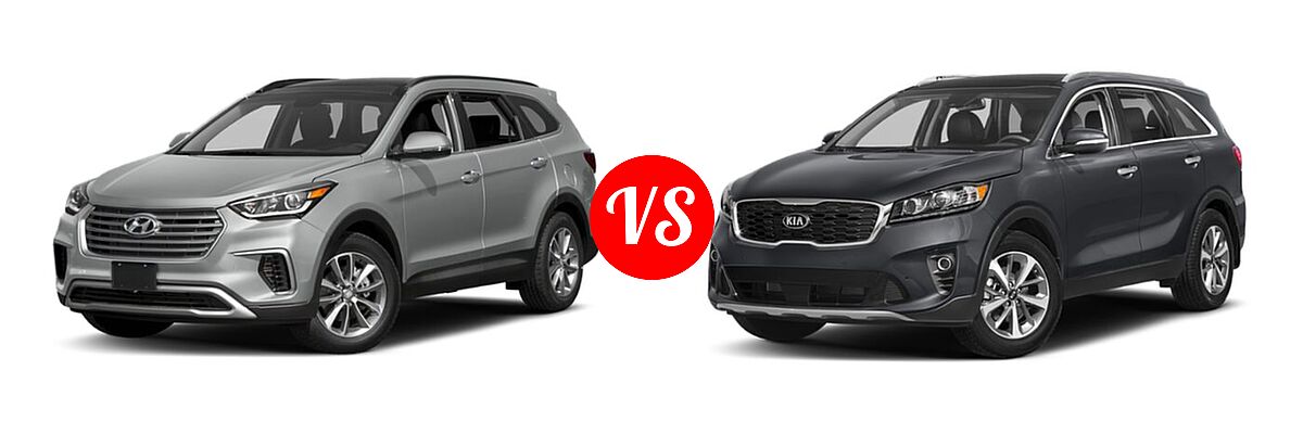 2019 Hyundai Santa Fe XL SUV Limited Ultimate vs. 2019 Kia Sorento SUV L / LX - Front Left Comparison