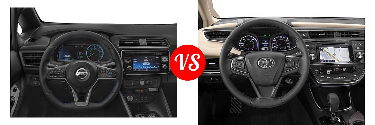 2020 Nissan Leaf Hatchback Electric S / S PLUS / SL PLUS / SV / SV PLUS vs. 2018 Toyota Avalon Hybrid Sedan Hybrid XLE Plus / Hybrid XLE Premium - Dashboard Comparison