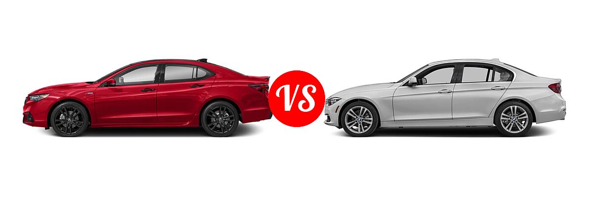 2020 Acura TLX Sedan PMC Edition vs. 2018 BMW 3 Series Sedan Diesel 328d / 328d xDrive - Side Comparison