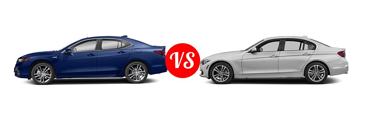 2020 Acura TLX Sedan w/A-Spec Pkg vs. 2018 BMW 3 Series Sedan Diesel 328d / 328d xDrive - Side Comparison