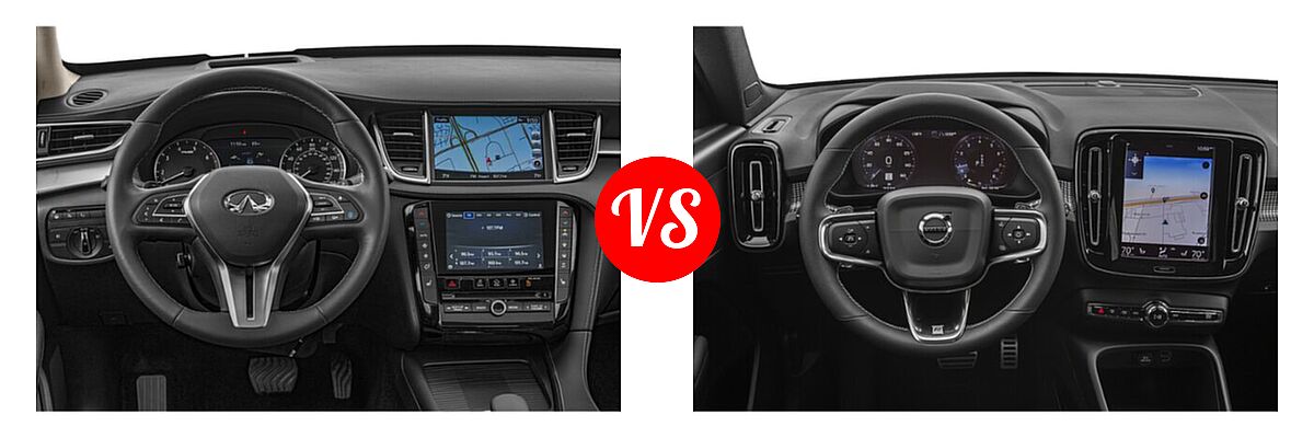 2020 Infiniti QX50 SUV AUTOGRAPH / ESSENTIAL / LUXE / PURE / SENSORY vs. 2019 Volvo XC40 SUV R-Design - Dashboard Comparison