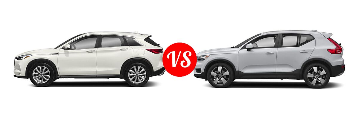 2020 Infiniti QX50 SUV AUTOGRAPH / ESSENTIAL / LUXE / PURE / SENSORY vs. 2019 Volvo XC40 SUV Momentum / R-Design - Side Comparison