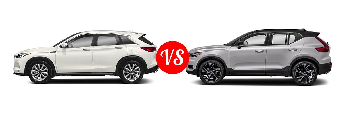 2020 Infiniti QX50 SUV AUTOGRAPH / ESSENTIAL / LUXE / PURE / SENSORY vs. 2019 Volvo XC40 SUV R-Design - Side Comparison