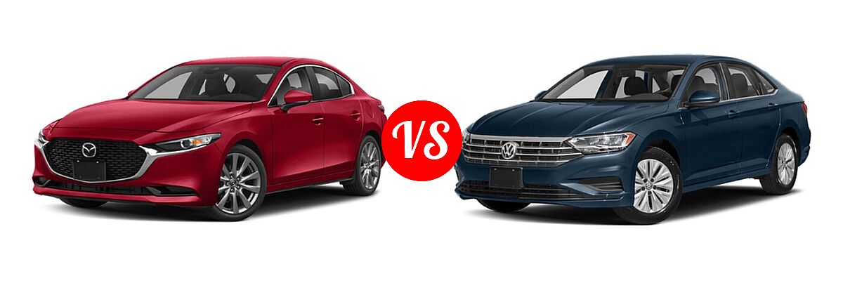 2020 Mazda 3 Sedan w/Preferred Pkg vs. 2020 Volkswagen Jetta Sedan S / SE / SEL / SEL Premium - Front Left Comparison