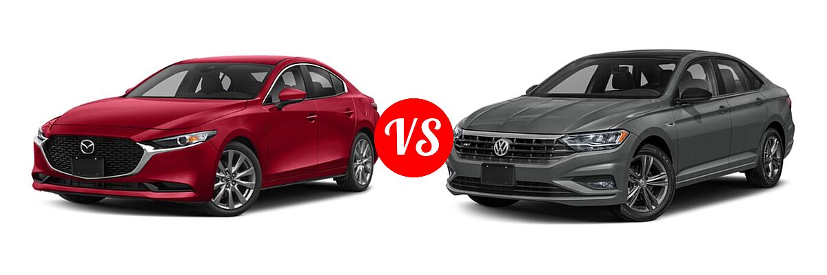 2020 Mazda 3 Sedan w/Preferred Pkg vs. 2020 Volkswagen Jetta Sedan R-Line - Front Left Comparison