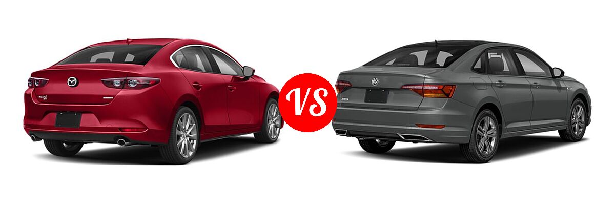 2020 Mazda 3 Sedan w/Preferred Pkg vs. 2020 Volkswagen Jetta Sedan R-Line - Rear Right Comparison
