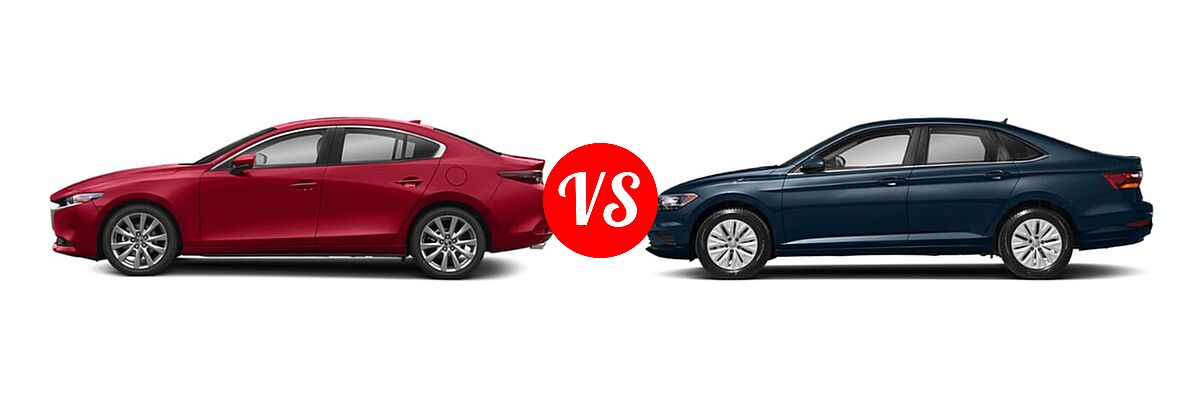 2020 Mazda 3 Sedan w/Preferred Pkg vs. 2020 Volkswagen Jetta Sedan S / SE / SEL / SEL Premium - Side Comparison