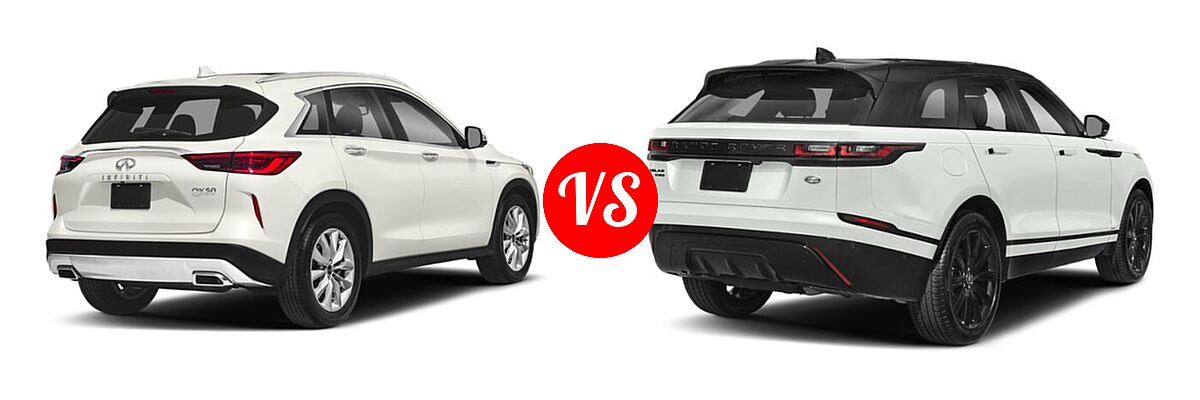 2019 Infiniti QX50 SUV ESSENTIAL / LUXE / PURE vs. 2019 Land Rover Range Rover Velar SUV Diesel R-Dynamic SE - Rear Right Comparison