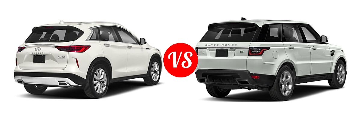 2019 Infiniti QX50 SUV ESSENTIAL / LUXE / PURE vs. 2019 Land Rover Range Rover Sport SVR SUV SVR - Rear Right Comparison