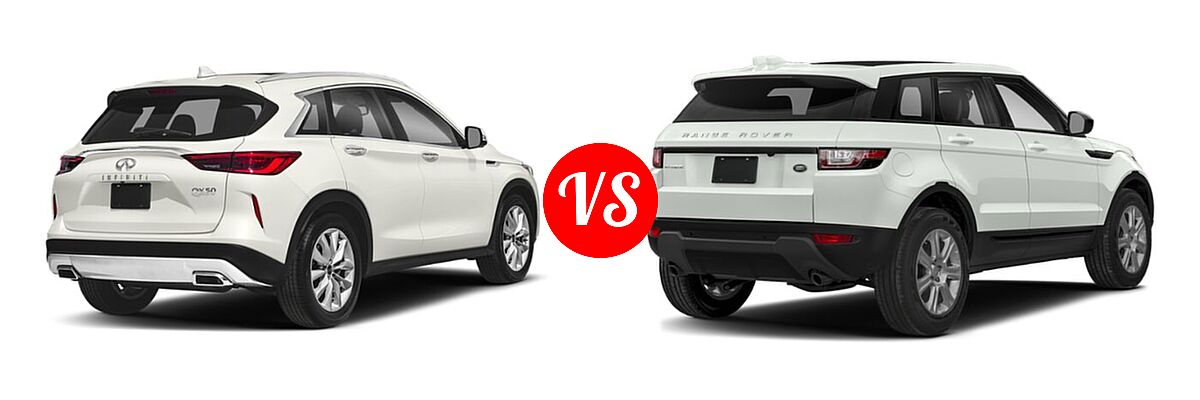 2019 Infiniti QX50 SUV ESSENTIAL / LUXE / PURE vs. 2019 Land Rover Range Rover Evoque SUV Autobiography / HSE / HSE Dynamic / Landmark Edition / SE / SE Premium - Rear Right Comparison