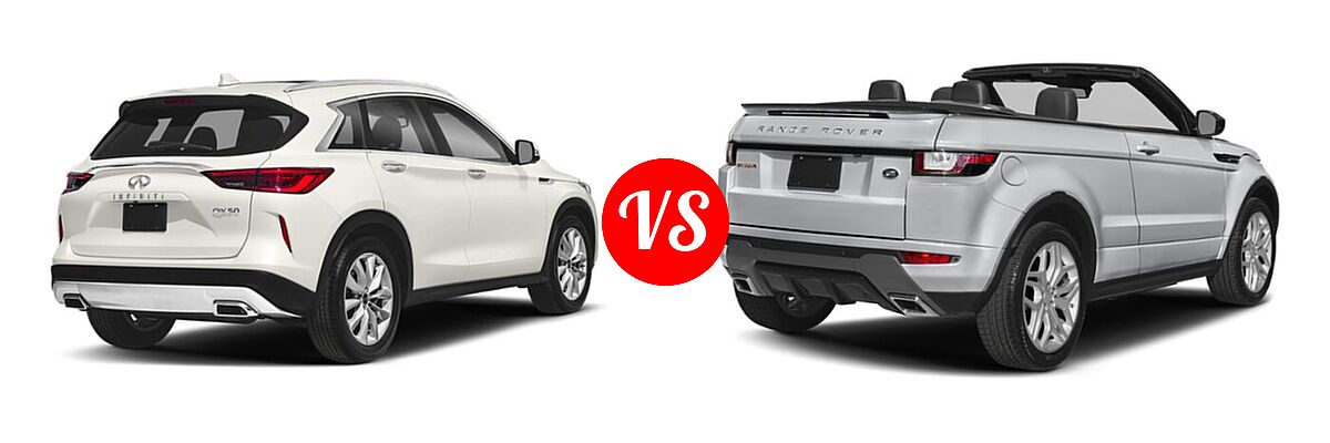 2019 Infiniti QX50 SUV ESSENTIAL / LUXE / PURE vs. 2019 Land Rover Range Rover Evoque Convertible SUV HSE Dynamic / SE Dynamic - Rear Right Comparison