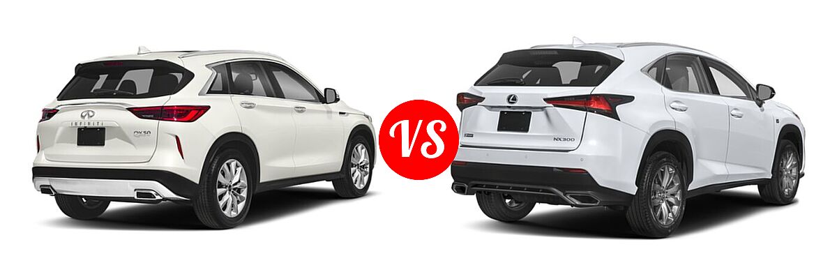 2019 Infiniti QX50 SUV ESSENTIAL / LUXE / PURE vs. 2021 Lexus NX 300 SUV NX 300 F SPORT - Rear Right Comparison