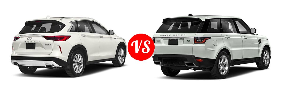 2019 Infiniti QX50 SUV ESSENTIAL / LUXE / PURE vs. 2021 Land Rover Range Rover Sport SUV Diesel HSE Silver Edition - Rear Right Comparison