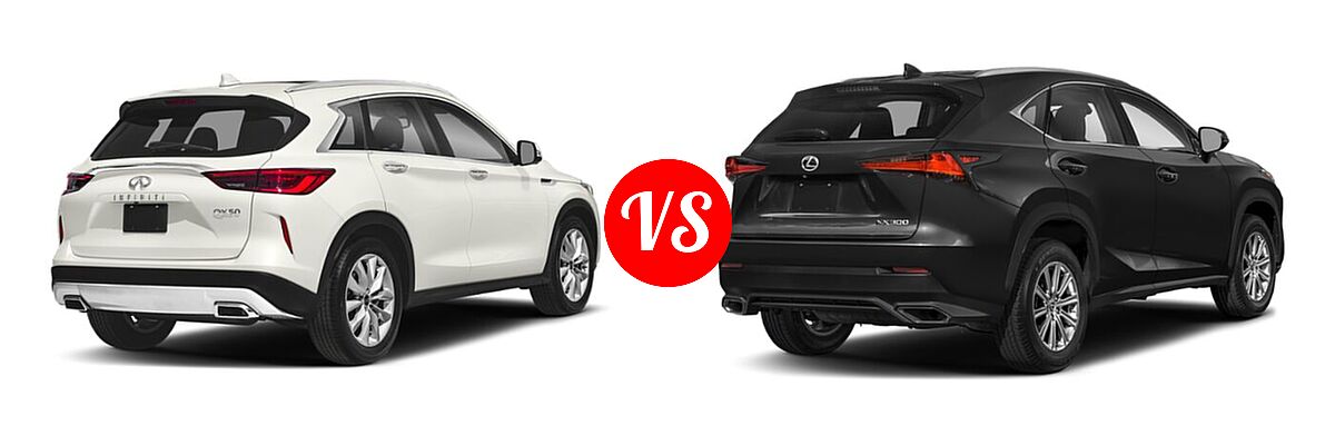 2019 Infiniti QX50 SUV ESSENTIAL / LUXE / PURE vs. 2021 Lexus NX 300 SUV NX 300 / NX 300 Luxury - Rear Right Comparison