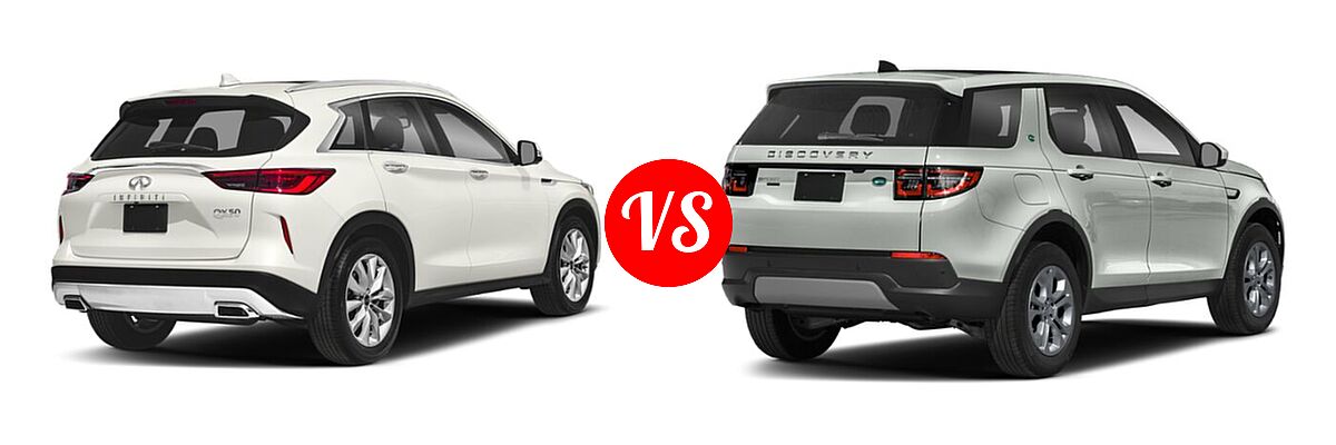 2019 Infiniti QX50 SUV ESSENTIAL / LUXE / PURE vs. 2021 Land Rover Discovery Sport SUV S / S R-Dynamic / SE / SE R-Dynamic - Rear Right Comparison