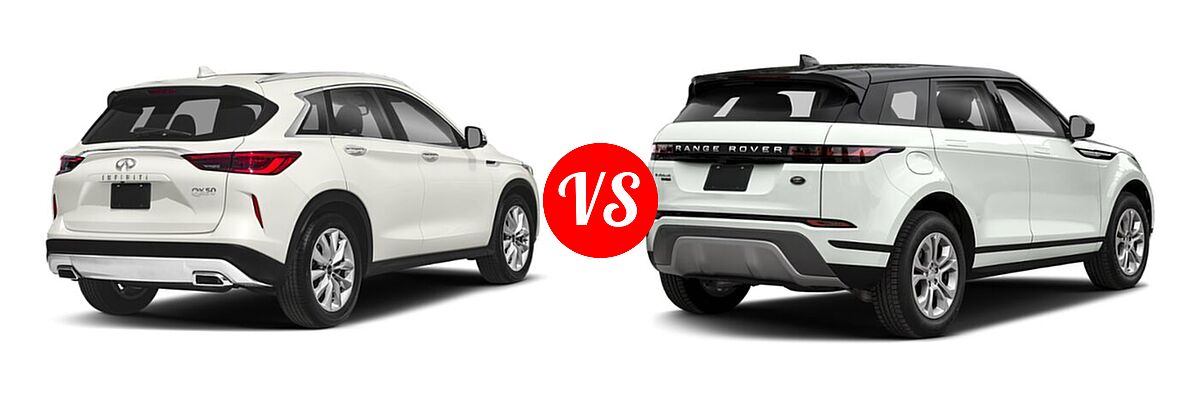 2019 Infiniti QX50 SUV ESSENTIAL / LUXE / PURE vs. 2021 Land Rover Range Rover Evoque SUV S / SE - Rear Right Comparison