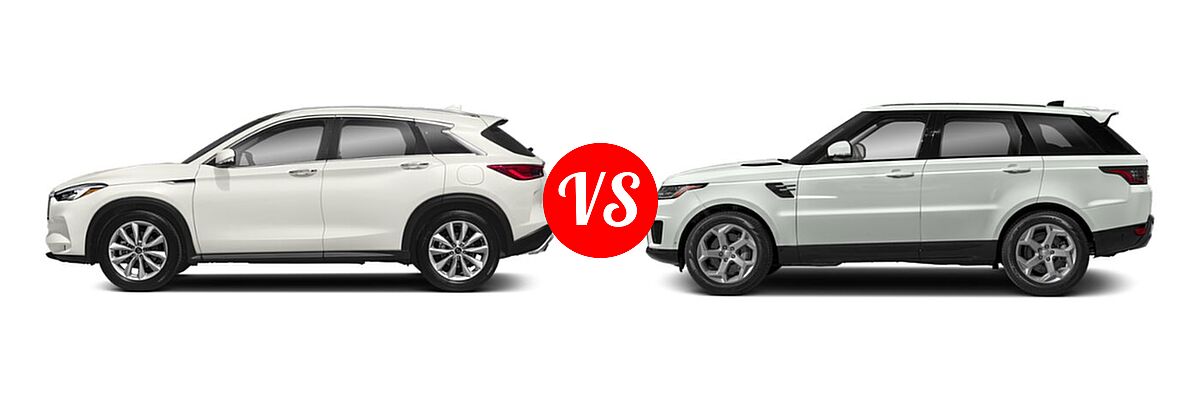 2019 Infiniti QX50 SUV ESSENTIAL / LUXE / PURE vs. 2019 Land Rover Range Rover Sport SVR SUV SVR - Side Comparison