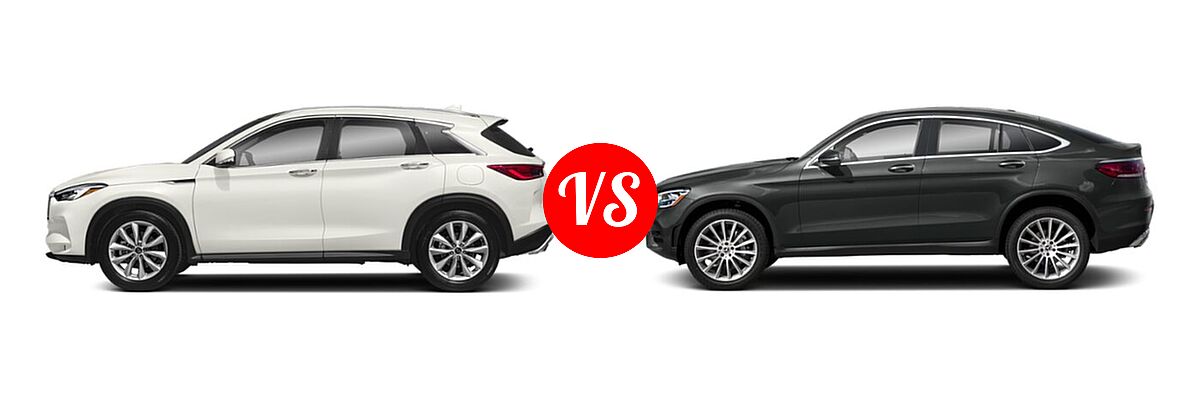2019 Infiniti QX50 SUV ESSENTIAL / LUXE / PURE vs. 2020 Mercedes-Benz GLC-Class Coupe SUV GLC 300 - Side Comparison