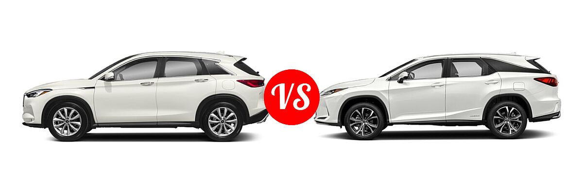 2019 Infiniti QX50 SUV ESSENTIAL / LUXE / PURE vs. 2021 Lexus RX 450hL SUV RX 450hL / RX 450hL Luxury - Side Comparison