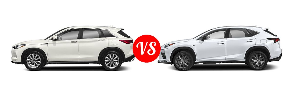 2019 Infiniti QX50 SUV ESSENTIAL / LUXE / PURE vs. 2021 Lexus NX 300 SUV NX 300 F SPORT - Side Comparison