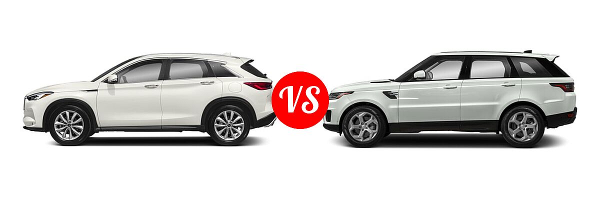 2019 Infiniti QX50 SUV ESSENTIAL / LUXE / PURE vs. 2021 Land Rover Range Rover Sport SUV Diesel HSE Silver Edition - Side Comparison