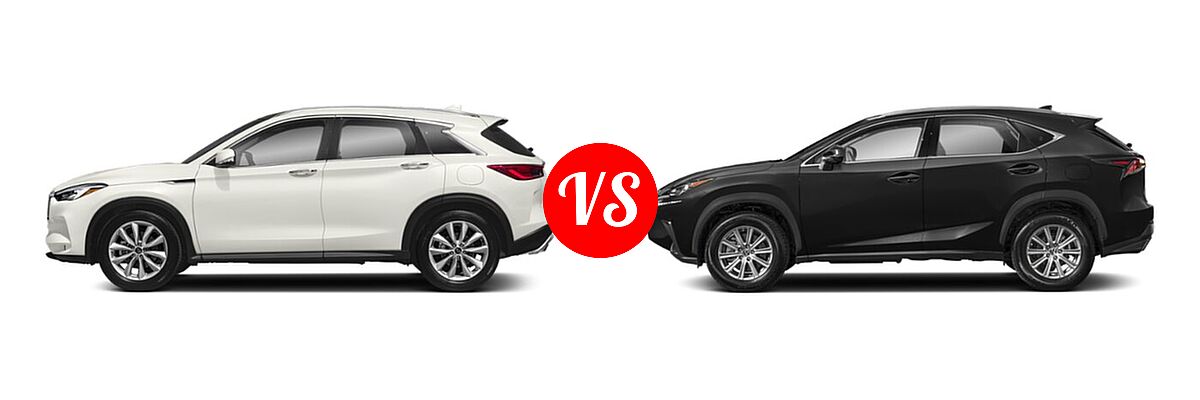 2019 Infiniti QX50 SUV ESSENTIAL / LUXE / PURE vs. 2021 Lexus NX 300 SUV NX 300 / NX 300 Luxury - Side Comparison