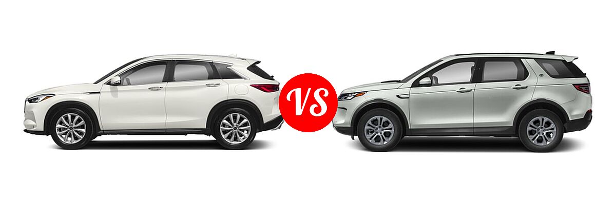 2019 Infiniti QX50 SUV ESSENTIAL / LUXE / PURE vs. 2021 Land Rover Discovery Sport SUV S / S R-Dynamic / SE / SE R-Dynamic - Side Comparison
