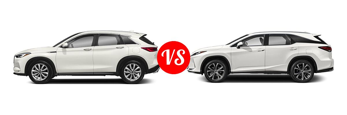2019 Infiniti QX50 SUV ESSENTIAL / LUXE / PURE vs. 2021 Lexus RX 350L SUV RX 350L / RX 350L Luxury - Side Comparison