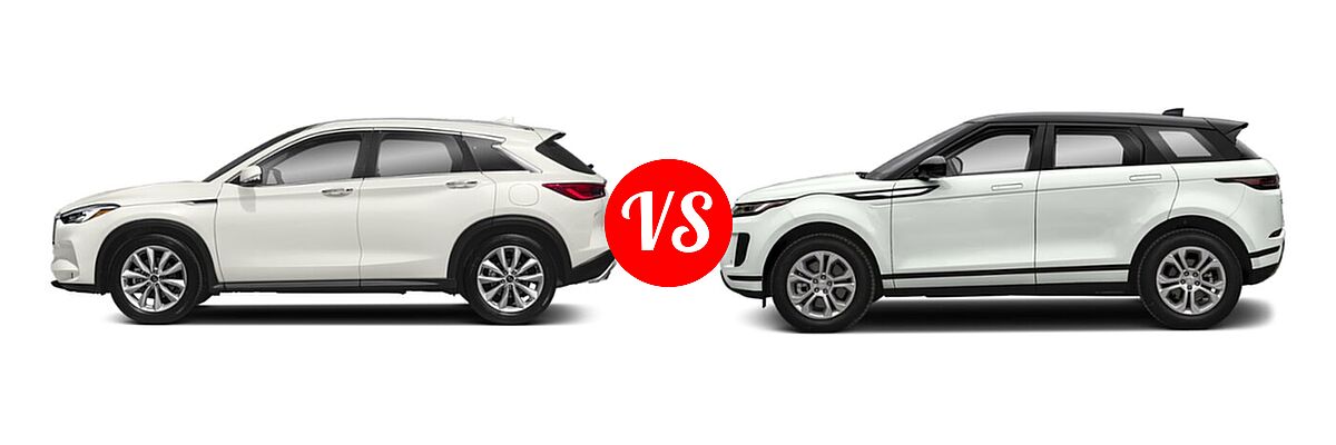 2019 Infiniti QX50 SUV ESSENTIAL / LUXE / PURE vs. 2021 Land Rover Range Rover Evoque SUV S / SE - Side Comparison