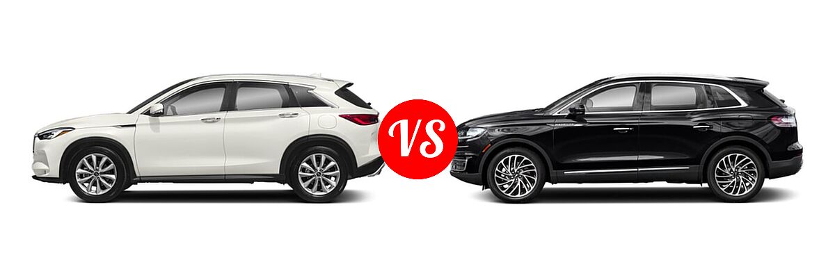 2019 Infiniti QX50 SUV ESSENTIAL / LUXE / PURE vs. 2020 Lincoln Nautilus SUV Reserve / Standard - Side Comparison