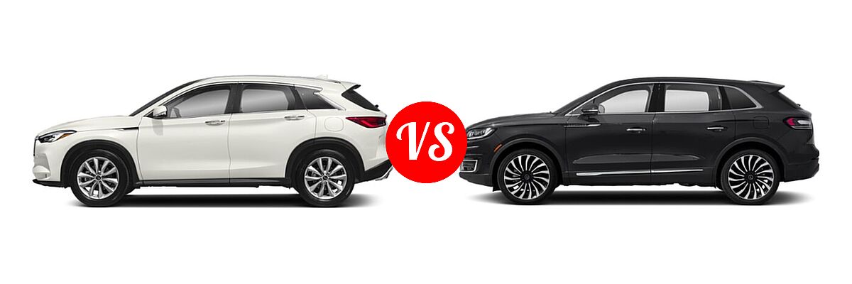 2019 Infiniti QX50 SUV ESSENTIAL / LUXE / PURE vs. 2020 Lincoln Nautilus SUV Black Label - Side Comparison