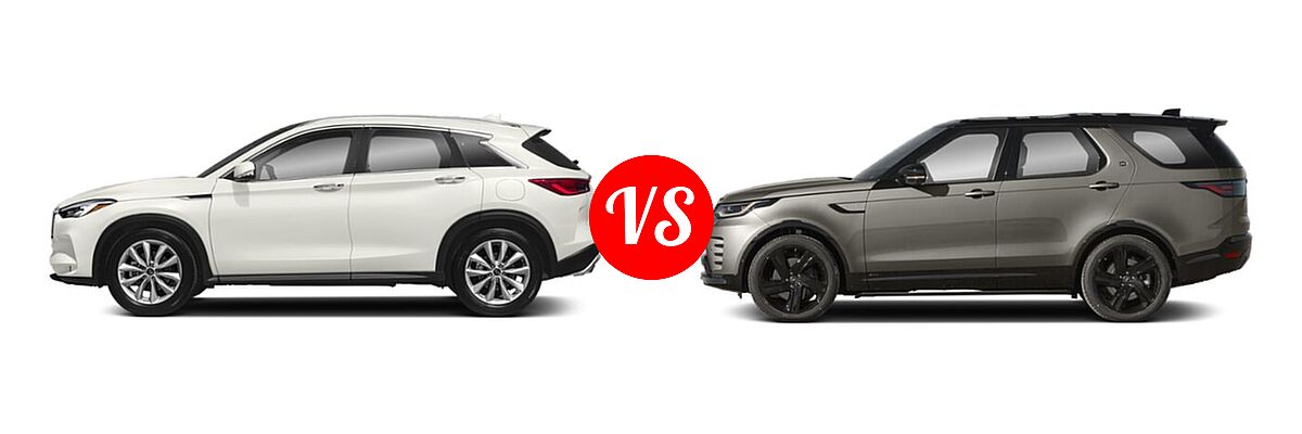 2019 Infiniti QX50 SUV ESSENTIAL / LUXE / PURE vs. 2022 Land Rover Discovery SUV HSE R-Dynamic / S / S R-Dynamic - Side Comparison