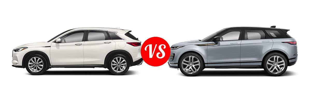2019 Infiniti QX50 SUV ESSENTIAL / LUXE / PURE vs. 2022 Land Rover Range Rover Evoque SUV R-Dynamic HST / R-Dynamic S / R-Dynamic SE - Side Comparison