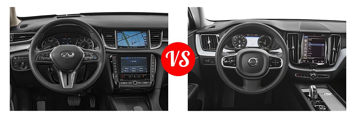 2019 Infiniti QX50 SUV ESSENTIAL / LUXE / PURE vs. 2019 Volvo XC60 SUV PHEV Inscription / Momentum / R-Design - Dashboard Comparison