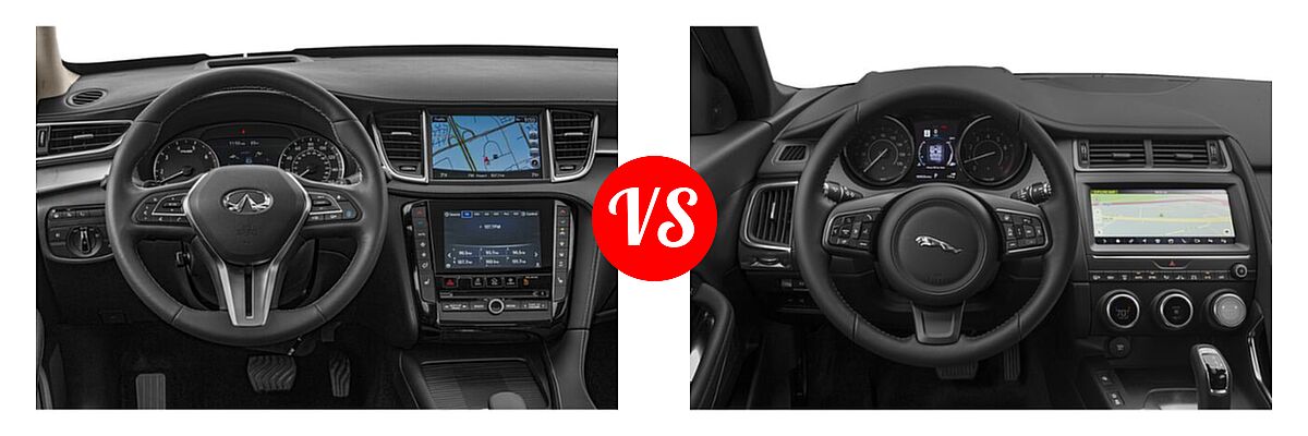 2019 Infiniti QX50 SUV ESSENTIAL / LUXE / PURE vs. 2019 Jaguar E-PACE SUV P250 AWD / R-Dynamic HSE / R-Dynamic S / R-Dynamic SE / S / SE - Dashboard Comparison