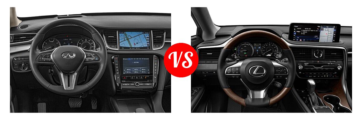 2019 Infiniti QX50 SUV ESSENTIAL / LUXE / PURE vs. 2021 Lexus RX 450hL SUV RX 450hL / RX 450hL Luxury - Dashboard Comparison